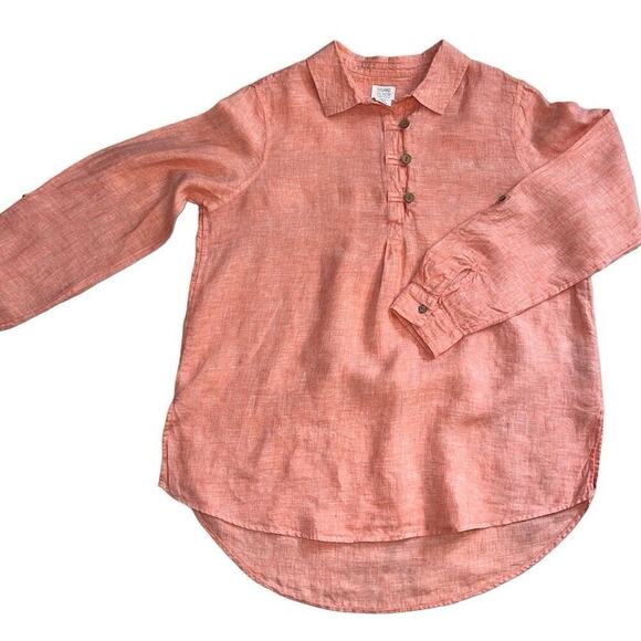 Sigrid Olsen 100% Linen Peach Button Front Shirt Size M Long Adjustable Sleeves - Picture 1 of 10